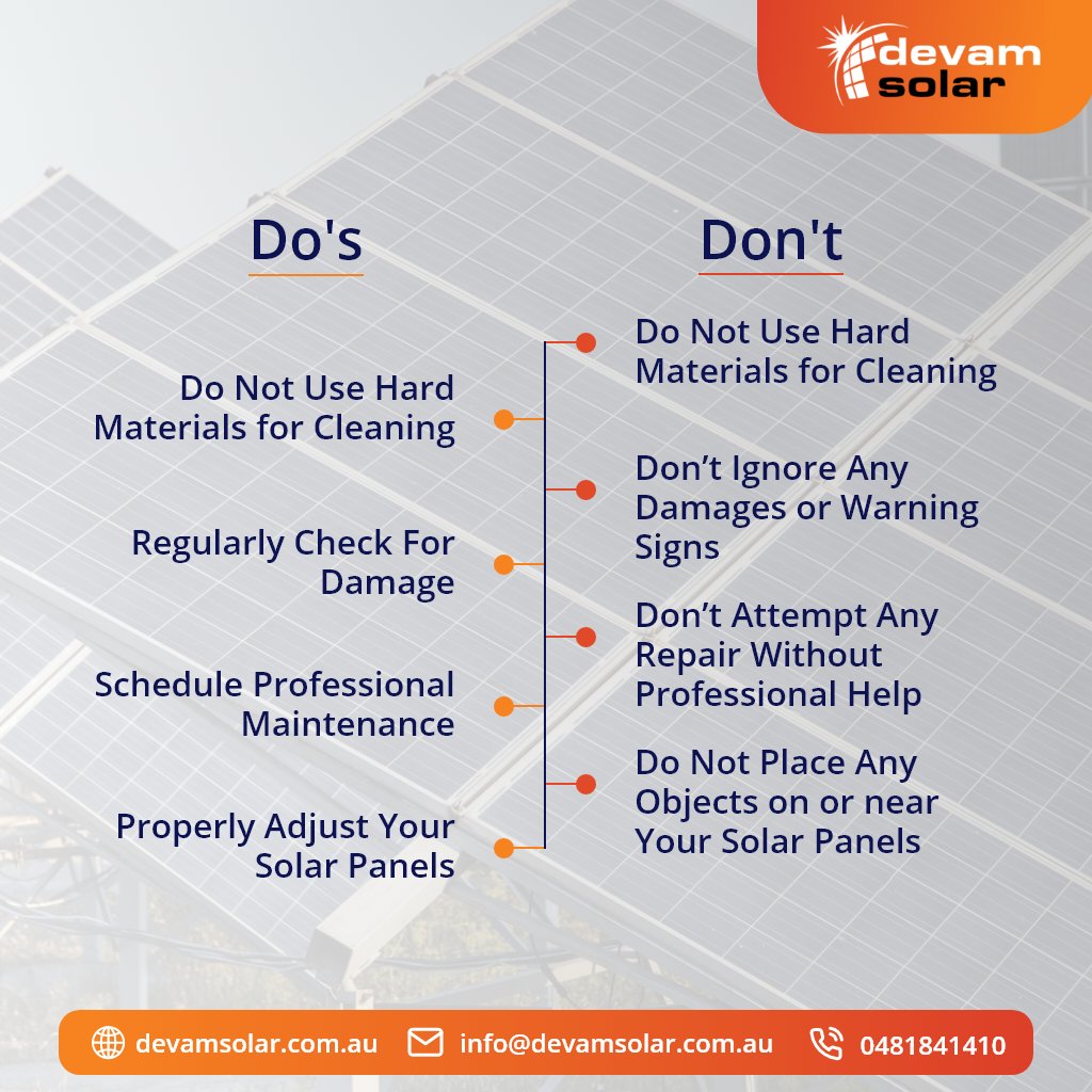DevamSolar's tweet photo. How should you take care of #SolarPanels? You will find here some Do's and Don't #tips that will help you get the most out of your #solarinvestment!
𝗙𝗼𝗹𝗹𝗼𝘄 𝗗𝗲𝘃𝗮𝗺 𝗦𝗼𝗹𝗮𝗿, 𝘃𝗶𝘀𝗶𝘁 𝗵𝘁𝘁𝗽𝘀://𝘄𝘄𝘄.𝗱𝗲𝘃𝗮𝗺𝘀𝗼𝗹𝗮𝗿.𝗰𝗼𝗺.𝗮𝘂/ 𝗳𝗼𝗿 𝗺𝗼𝗿𝗲.
#Panel #solar https://t.co/sK9nMo2MhA