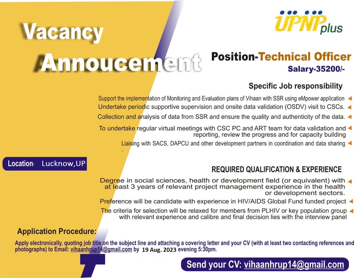 UPNPplus's tweet photo. We are hiring :-
Position: Technical Officer
Location: Lucknow https://t.co/nMMCuIQ8K7