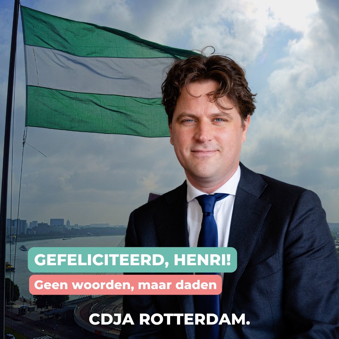 Het CDJA Rotterdam feliciteert Rotterdammer <a href="/HenriBontenbal/">Henri Bontenbal</a> van harte met zijn lijsttrekkerschap! Wij hebben het volste vertrouwen dat hij de juiste man op de juiste plek is. Wij wensen hem dan ook veel kracht in zijn nieuwe rol. #geenwoordenmaardaden