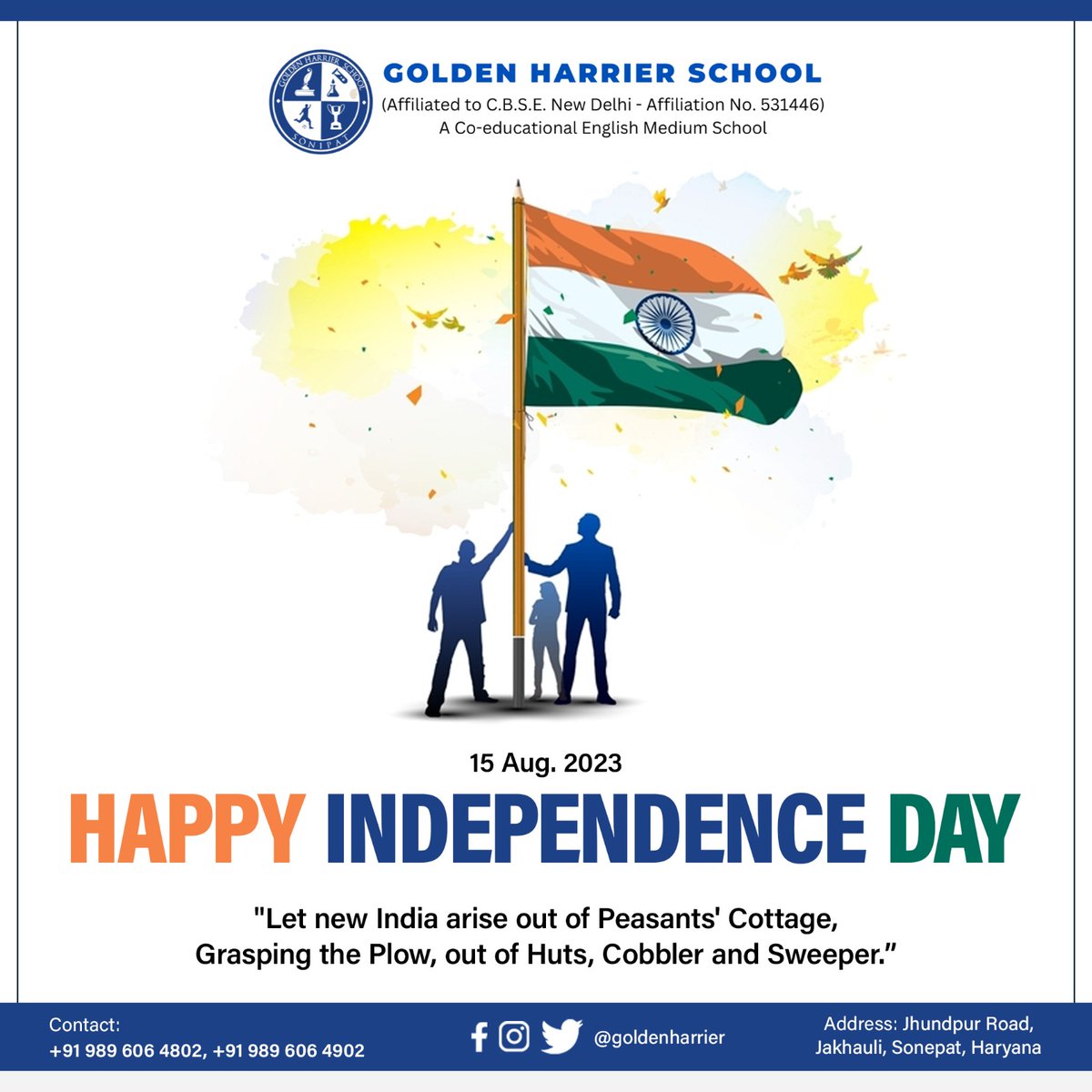 harrier_golden's tweet image. Wishing everyone a wonderful Independence Day from Golden Harrier School! Let&apos;s cherish the gift of education and freedom. 🇮🇳

#Independenceday #LearningFreedom #HappyIndependenceDay