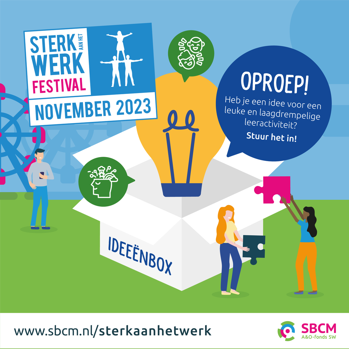 Festival Sterk aan het Werk komt steeds dichterbij. Heb jij al leuke ideeën om (blijven) leren onder de aandacht te brengen? Stop ze dan in onze ideeënbox! Zo helpen we elkaar om aan de slag te gaan met laagdrempelige en leuke leeractiviteiten. Kijk op: bit.ly/3pwZWgA