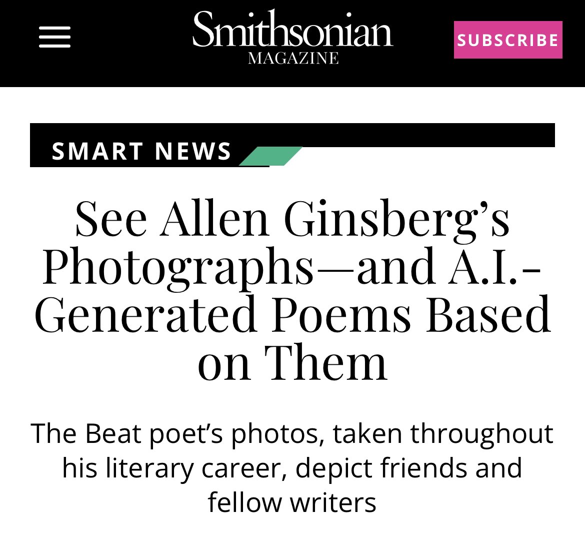 theVERSEverse's tweet photo. did you see Ginsberg’s latest exhibitions featured in the @SmithsonianMag on Friday? 

📸 Muses &amp; Self: Photographs by Allen Ginsberg exhibiting at @FaheyKlein

🎞️ A Picture of my Mind by @Ginsbergpoem x us x Ross Goodwin

good morning ☕️✨ https://t.co/eLWVy3AEAp