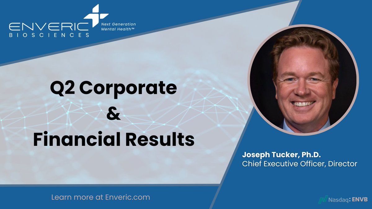 Enveric_Bio's tweet image. @Enveric_Bio provides second quarter 2023 corporate and financial results.

Click here to read the press release:  enveric.com/news/enveric-b…
 
#ENVB #Q2 #MentalHealth #Neuroplasticity #Biotechnology