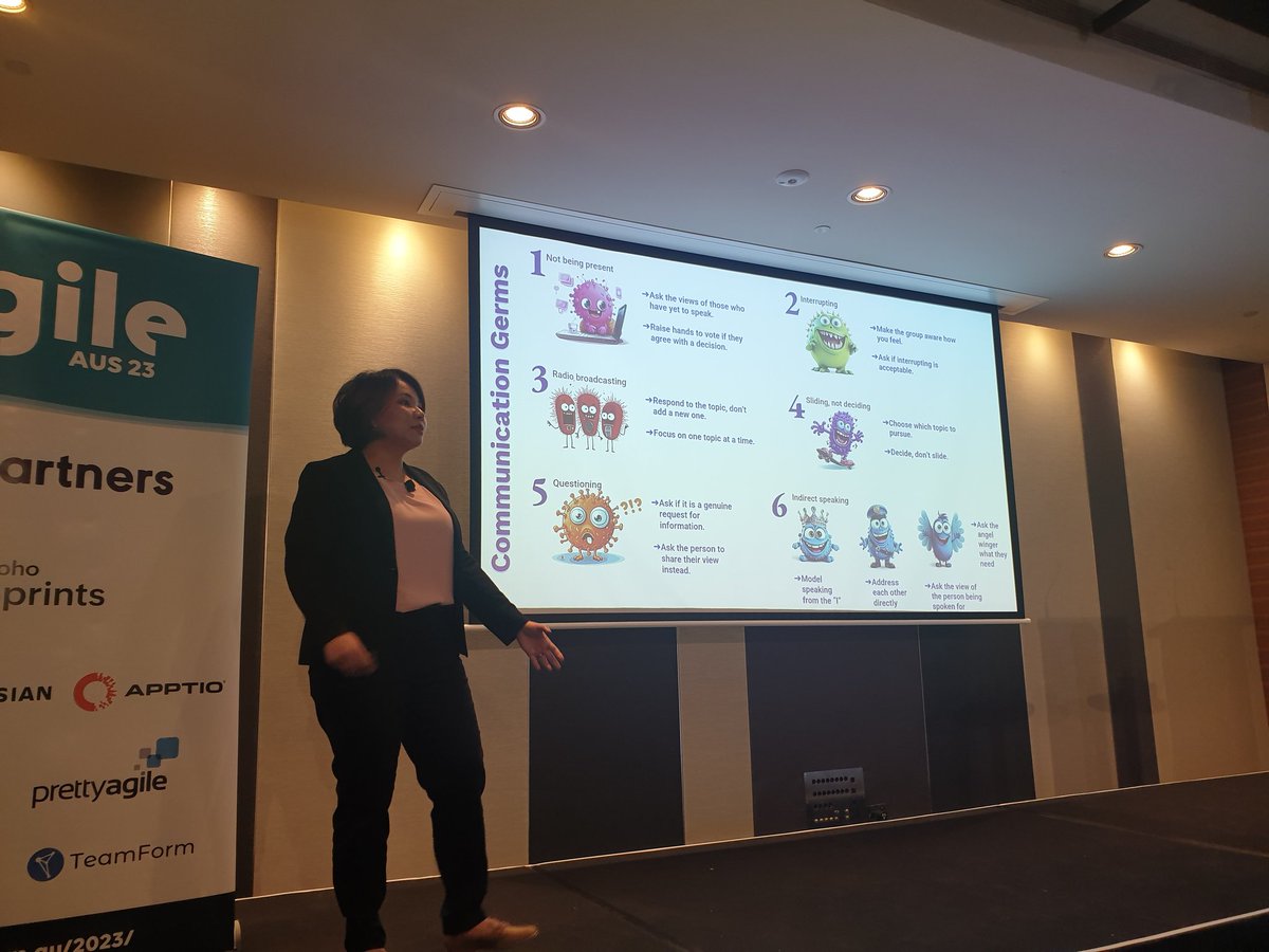 abeonstorm's tweet photo. Excellent presentation from Angel Uy about how to improve communication for better decision making, better outcomes and everything in between #agileaus23 https://t.co/qAXe1oAXS0