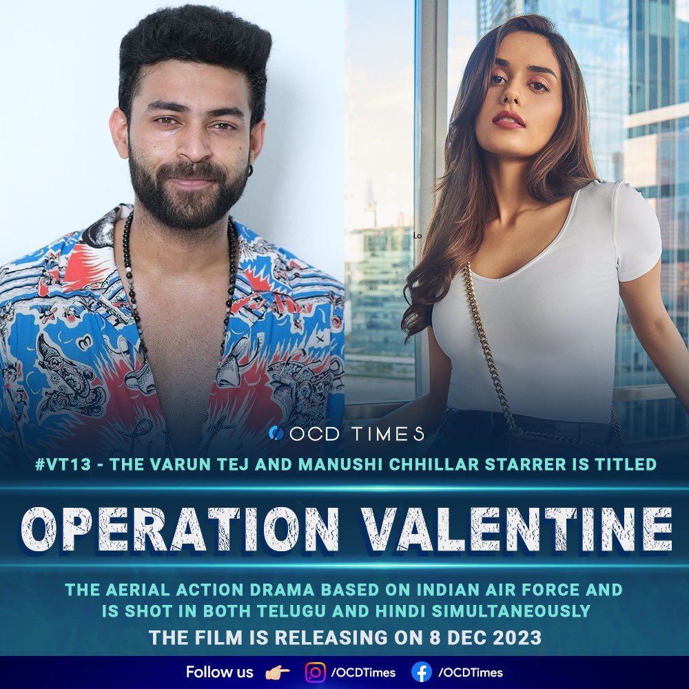 ocdtimes's tweet photo. Clashing with Metro In Dino and Shahid-Kriti's Robot Rom-Com.
.
Directed by Ad-filmmaker #ShaktiPratapSinghHada
.
#OCDTimes #VarunTej #VT13 #Manushichhillar #OperationValentine https://t.co/QjTmUgxbS6