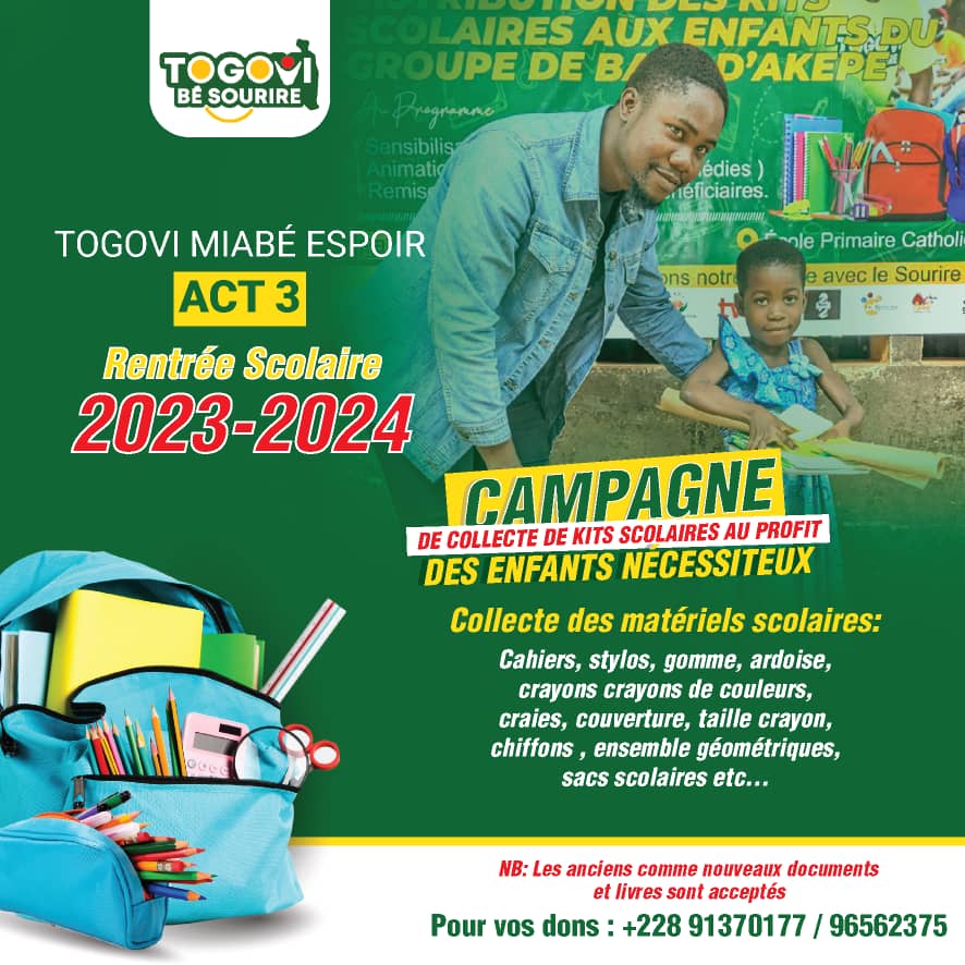 eranio_houmey's tweet photo. Investir dès aujourd'hui dans les futur(e)s leaders de nos différentes communautés  tout en contribuant à l'atteinte des ODD 4 qui a pour but la promotion d'une éducation de qualité pour tous, telle est notre mission !

 Et ce sera grâce  à vous👌

☎️+(228) 91370177 / 96562375 https://t.co/5E5hdrxsIc