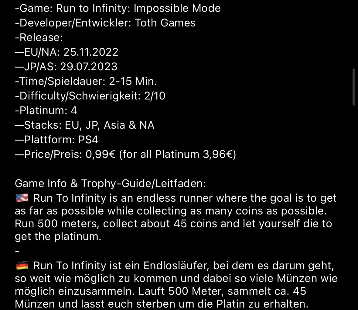 marcelreise11's tweet photo. Since 29.07. is the JP 🇯🇵 &amp; Asia 🇭🇰 version of #RunToInfinity Impossible Mode from @TothGamesMike available.

https://t.co/Je6dG3pr3i

@SilentGhost86 @PSN_Robert2567 @HirntotMv @TrophyN3rd @DerPlatinjunge @SadoMarco_ https://t.co/ilh5XvlxuC