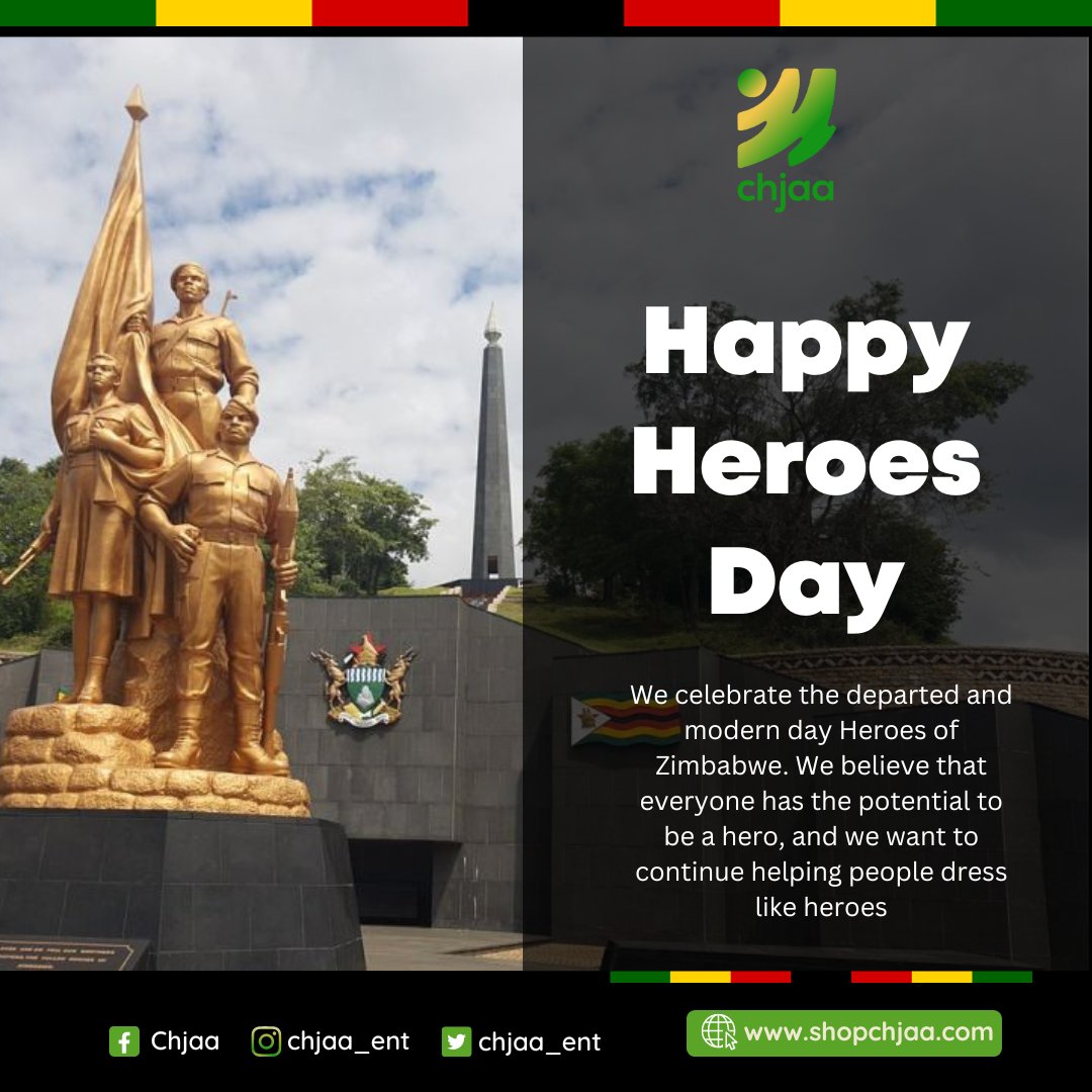 Happy Heroes Day, Zimbabwe!!! We celebrate the departed and modern-day Heroes of Zimbabwe. We believe that everyone has the potential to be a hero, and we want to continue helping people dress like heroes. 

#Chjaa #Zimbabwe #HeroesDay