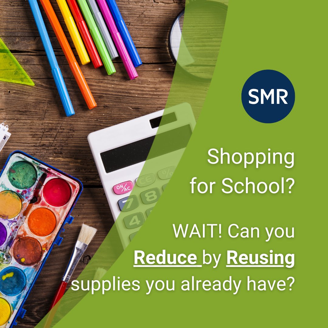 Back to school is soon approaching. When shopping for supplies, instead of getting all the shiny new things, try #REUSING what you already have. 

Remember the 3 R words…

1) #Reduce 
2) #Reuse 
3) #Recycle

In that order! The best way to create less waste is to use less stuff!