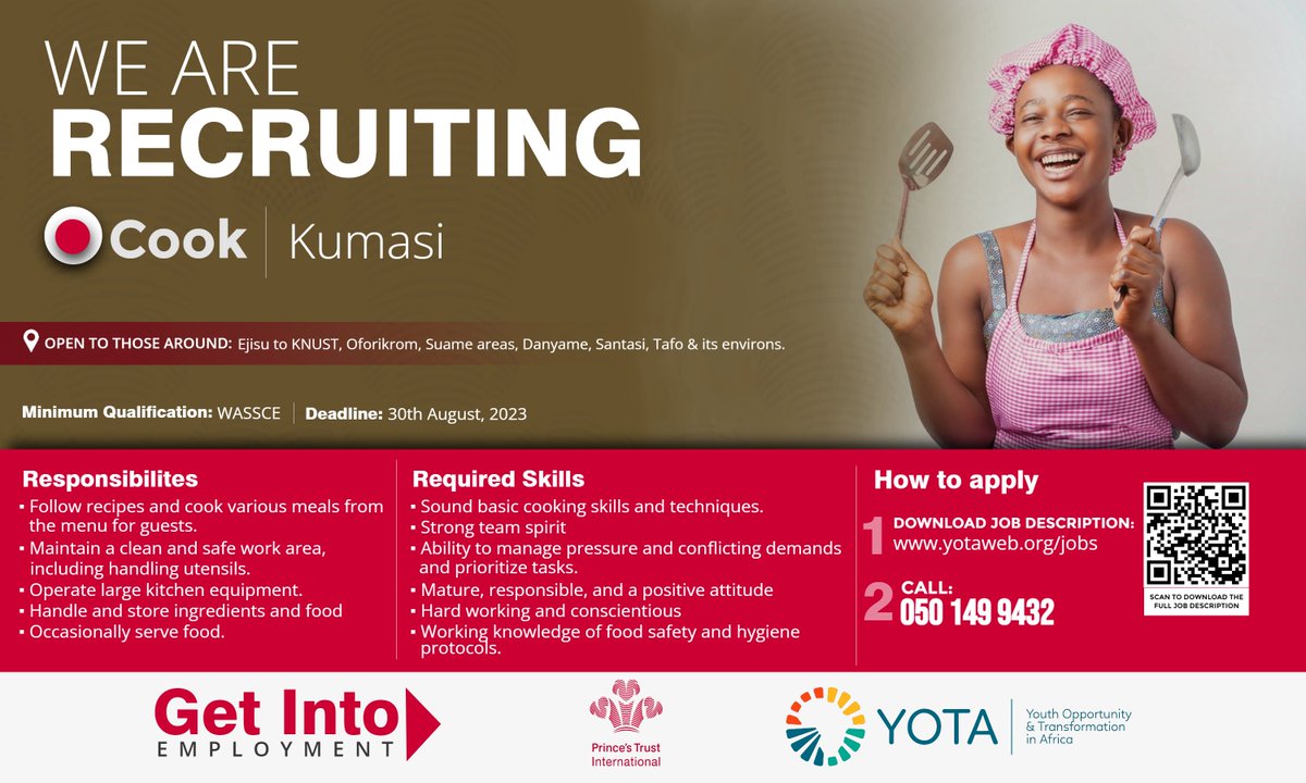 YotaRising's tweet photo. Hello Kumasi, Get Into wɔ krom! 🤩

Are you a Kumasi-based 𝐮𝐧𝐞𝐦𝐩𝐥𝐨𝐲𝐞𝐝 𝐲𝐨𝐮𝐭𝐡 𝐧𝐨𝐭 𝐜𝐮𝐫𝐫𝐞𝐧𝐭𝐥𝐲 𝐩𝐮𝐫𝐬𝐮𝐢𝐧𝐠 𝐚𝐧 𝐞𝐝𝐮𝐜𝐚𝐭𝐢𝐨𝐧? Youth Opportunity and Transformation in Africa is offering you the unique chance...

#GetIntoEmployment
@PrincesTrustInt https://t.co/5hq6Y437qH