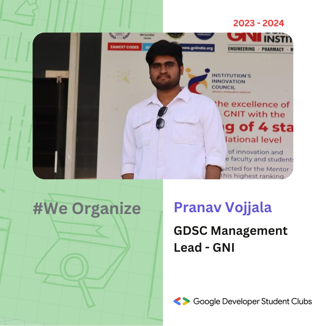 gdsc_gni's tweet photo. "A team can thrive only with proper communication and bonds🤩"...here's to us welcoming the new Managemnt lead of GDSC GNI 2023-2024 - Pranav Vojjala

#gdsc#gdscindia #google#gdscgni #googleindia #developerstudentclubs #googledevs #dyk_gdsc_gni 
#gni #gurunanakinstitutions https://t.co/m7OuXQ4uKe