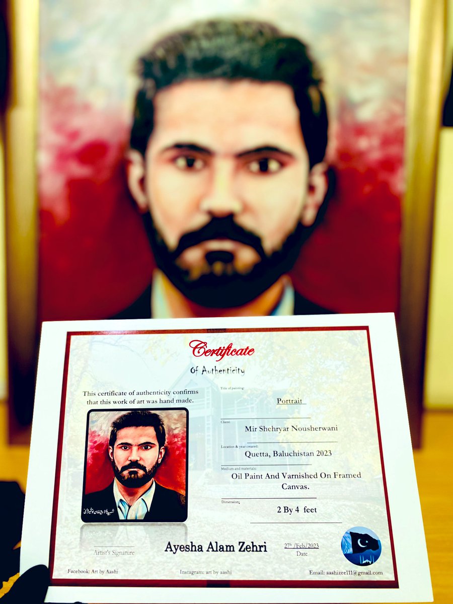 Shaheed Mir Balach Nousherwani’s portrait. He has been awarded with Tamgha E Shujaat Presidential Award over his sacrifice for the cause of humanity.
Order now to get your customise painting 🖼️. 
Retweet it &amp; help me to grow my passion towards art❤️‍🩹