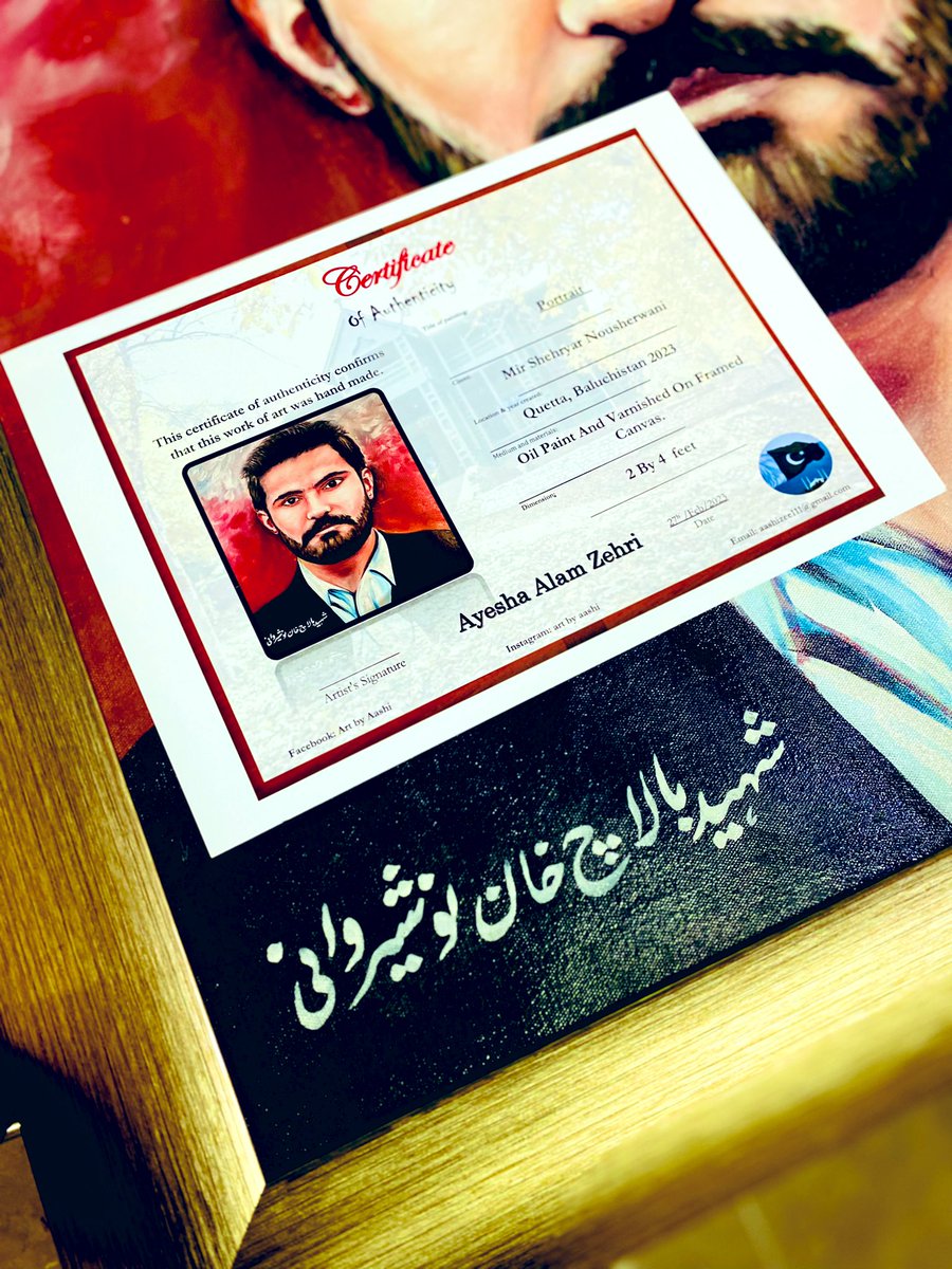 Ayeshaalamzehri's tweet photo. Shaheed Mir Balach Nousherwani’s portrait. He has been awarded with Tamgha E Shujaat Presidential Award over his sacrifice for the cause of humanity.
Order now to get your customise painting 🖼️. 
Retweet it &amp; help me to grow my passion towards art❤️‍🩹 https://t.co/YQrVIE9EZ6