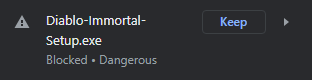 appo_twit's tweet photo. @Diablo @Blizzard_Ent @battlenet Diablo Immortal Setup EXE is dangerous according to Google Chrome. https://t.co/qly7n0oNoJ
