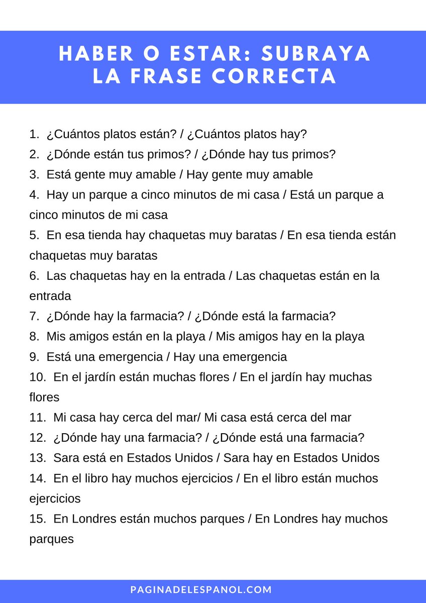 paginaespanol's tweet photo. Practica el uso de los verbos “haber” y “estar” con la siguiente actividad: https://t.co/cP7aAPdAd9 https://t.co/v5ZmoUw98P