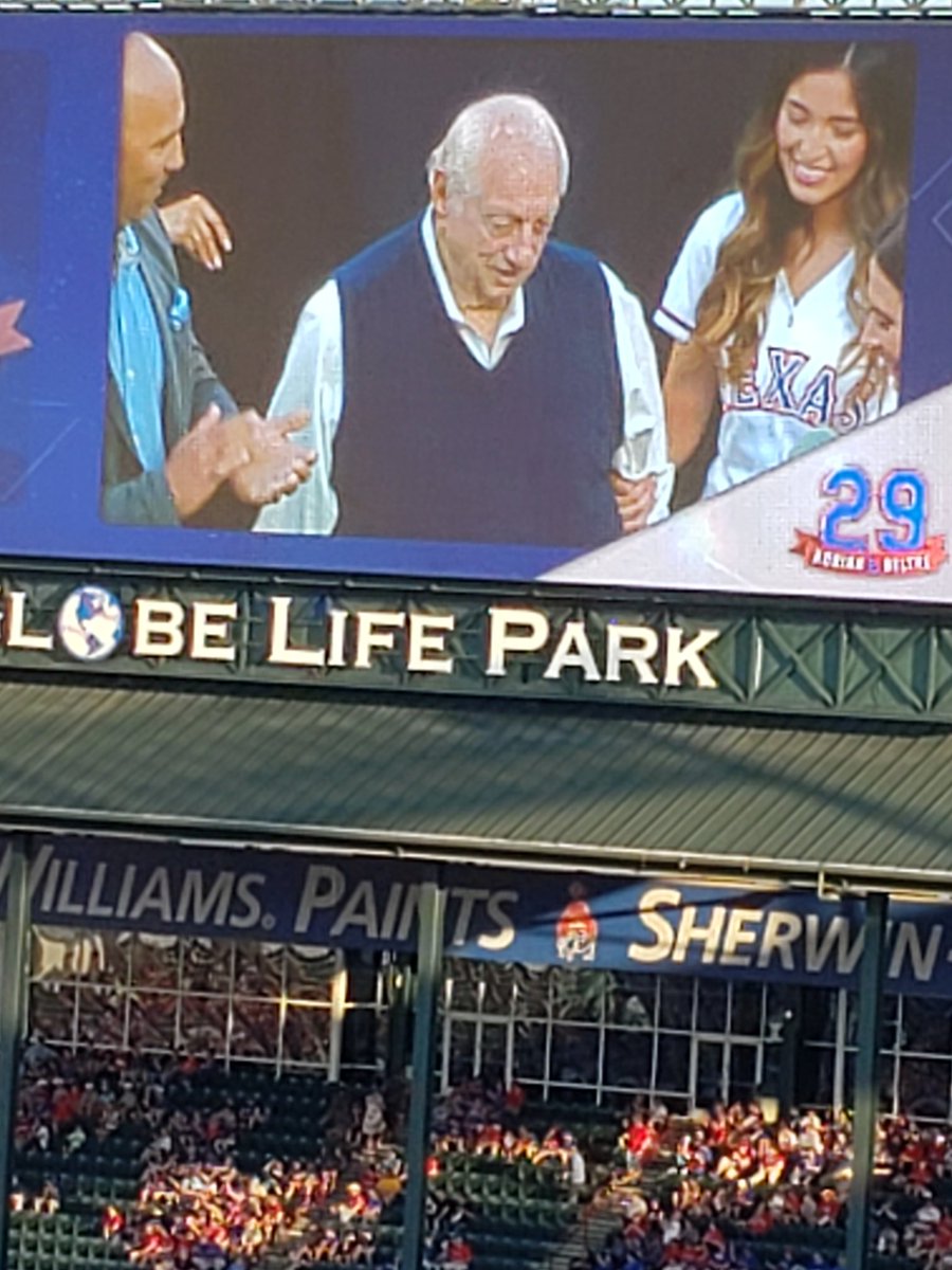 SKMcclatchy's tweet photo. @Evan_P_Grant I remember when Lasorda made a surprise visit for Beltre's number retirement in Texas. https://t.co/rnmTu0VPAP