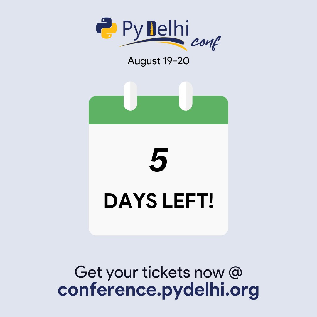 PyDelhi's tweet image. 🔥 The excitement is building! Only 5 days to go for #PyDelhiConf! 🎉 Brush up on your Python skills and get ready to be part of an unforgettable event in Delhi! 🐍✨ #PythonConference #5DaysLeft
Tickets Link: konfhub.com/pc-2023#tickets