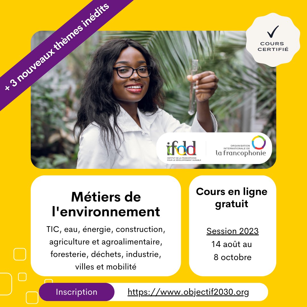 objectif2030's tweet photo. Début cette semaine de notre CLOM Métiers de l'environnement.  Chaque semaine un nouveau secteur d'activité (ou thème) à l'honneur ; 3 à valider pour obtenir son attestation de réussite.

➡️https://t.co/kEbh9nB64r
 
#MOOC #objectif2030 https://t.co/Szj5K64aIA