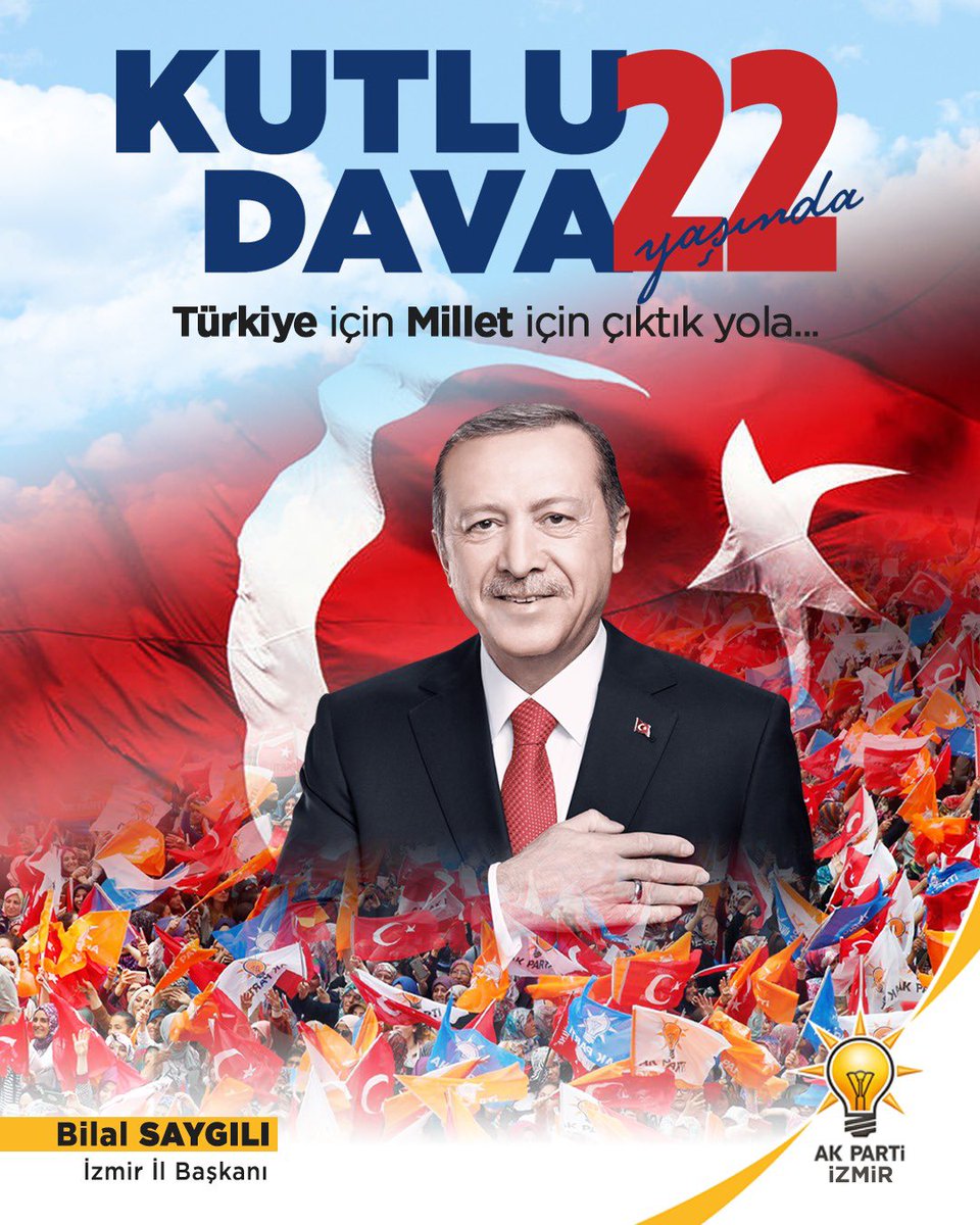 Bilalsaygili's tweet photo. 22 yıl önce bugün;
Millete hizmetin partisi, AK Parti’nin kuruluş günü;
Liderimiz Sayın Recep Tayyip Erdoğan şu sözlerin altını çizmişti; “Bugün, Türk siyaset tarihine, hizmete sevdalı insanların kurduğu AK Parti'nin doğum günü olarak geçecek. Kutlu olsun… Ve bu günden sonra Türkiye’mizde artık hiçbir şey eskisi gibi olmayacak.”

Olmadı da…
O günün Türkiye’si, bir çöküşün eşiğindeydi… Yorgundu, umutsuzdu, yılgındı… Siyaset mekanizması tıkanmıştı… Böylesi kaotik bir ortamda; içinde millet olan ve gücünü milletten alan bir oluşum çıkış yolu bulabilirdi. AK Parti’yi 21 yıldır iktidarda tutan, her sandıktan birinci çıkaran; ülkemize çağ atlatan reformları kazandırmamızın önünü açan işte bu güç oldu. 

Siyaset yeniden tanımlandı,
Güven tazelendi, itibar kazanıldı,
Çok seslilik sağlandı, demokrasi işletildi,
Sayısız sorun çözüldü, dev eserler ortaya çıkartıldı…
Kalkındık… Büyüdük���

Nice badire yaşandı, Truva atlarıyla sınandık!
Ancak, yılmadık! Daha da güçlendik…  
Çünkü; ilhamımız daima kadim medeniyetimiz, 
Milletimizin iradesi ve hizmet sevdası oldu…

Çünkü, AK Parti gücünü;
daima dik tuttuğu omurgasından,
taviz vermediği davasına sadakatinden, 
ve asla sönmeyecek vatan aşkından aldı…

Yolumuz uzun…
Dirayetimiz, cesaretimiz yerinde…
Hayali olmayanın geleceği olmazmış. Milletimizle birlikte bugüne kadar hayata geçirdiklerimiz, Türkiye Cumhuriyeti tarihinin en büyük adımlarındandır. 

Davamız; “Büyük ve Güçlü Türkiye” davasıdır.
22 yılın üretimi, geleceğin müjdecisidir… 
Ve Türkiye; bu millet hareketinin mimarı, Cumhurbaşkanımız Sayın Recep Tayyip Erdoğan’ın liderliğinde, tek vücut yoluna devam edecektir…