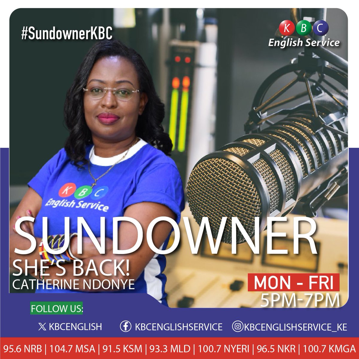 Hey! How have the streets been? Glad to be back! See you at 17.00 hrs on #SundownerKBC Honor lies in honest toil~Grover Cleveland @CatherineNdonye