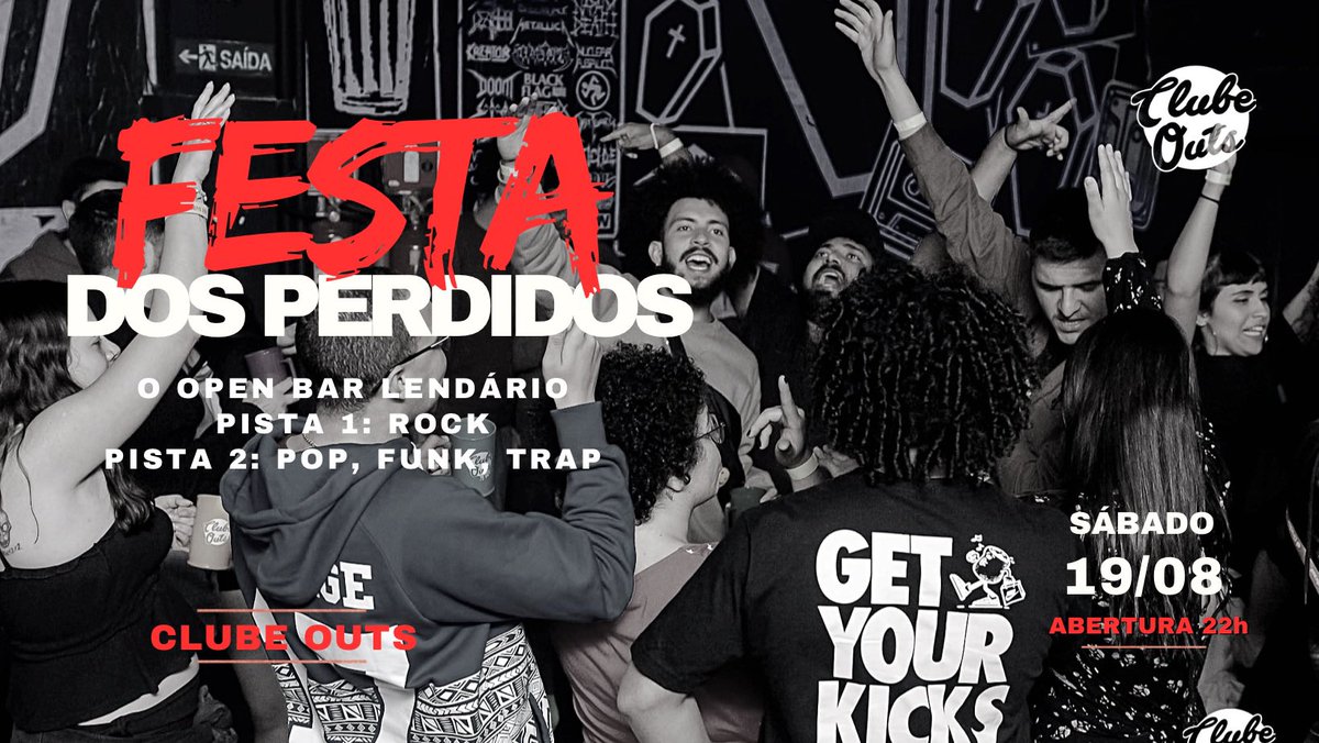 ClubeOuts's tweet photo. Sábado rola a FESTA DOS PERDIDOS, o OPEN BAR LENDÁRIO. Quer concorrer a um vip?

➡️ Siga nosso perfil 
➡️ Dê um retuíte 

Resultado no dia do evento. https://t.co/3D6pHNSKe0