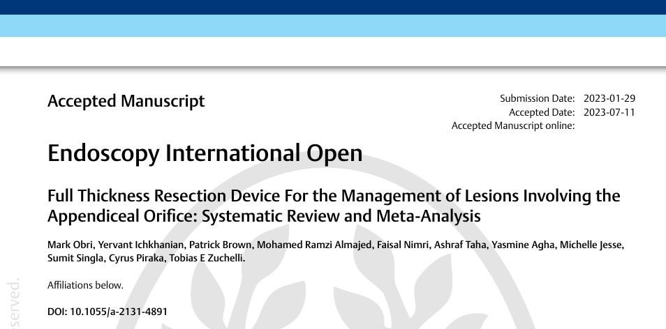 Mark Obri (@obrimark) on Twitter photo Our recently published Systemic Review on Full Thickness Resection Device for the management of lesions at the appendiceal orifice <a href="/HFHIntMedRes/">Henry Ford Hospital Internal Medicine Residency</a> <a href="/HFHGastroFellow/">Henry Ford Health Gastroenterology Fellowship</a> <a href="/YIchkhanian/">Yervant Ichkhanian, MD</a> <a href="/mralmajed97/">M Ramzi Almajed</a>
dx.doi.org/10.1055/a-2131… Our recently published Systemic Review on Full Thickness Resection Device for the management of lesions at the appendiceal orifice <a href="/HFHIntMedRes/">Henry Ford Hospital Internal Medicine Residency</a> <a href="/HFHGastroFellow/">Henry Ford Health Gastroenterology Fellowship</a> <a href="/YIchkhanian/">Yervant Ichkhanian, MD</a> <a href="/mralmajed97/">M Ramzi Almajed</a>
dx.doi.org/10.1055/a-2131…