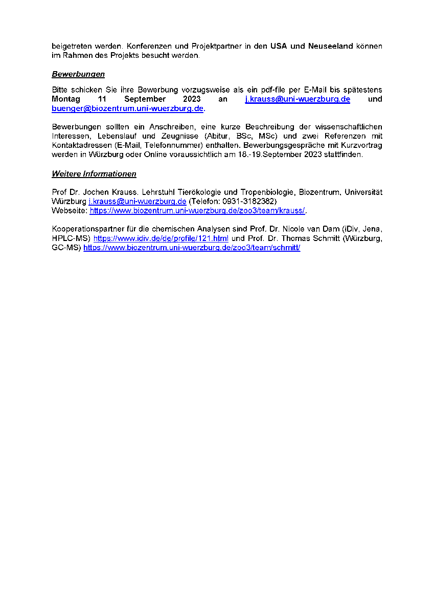 "Auswirkungen des globalen Wandels auf Verbreitung und Toxizität von Gräserendophyten in Deutschland" 
Doktorandenstelle 65% in meiner Arbeitsgruppe: 
Bewerbungsschluss 11. September 2023.