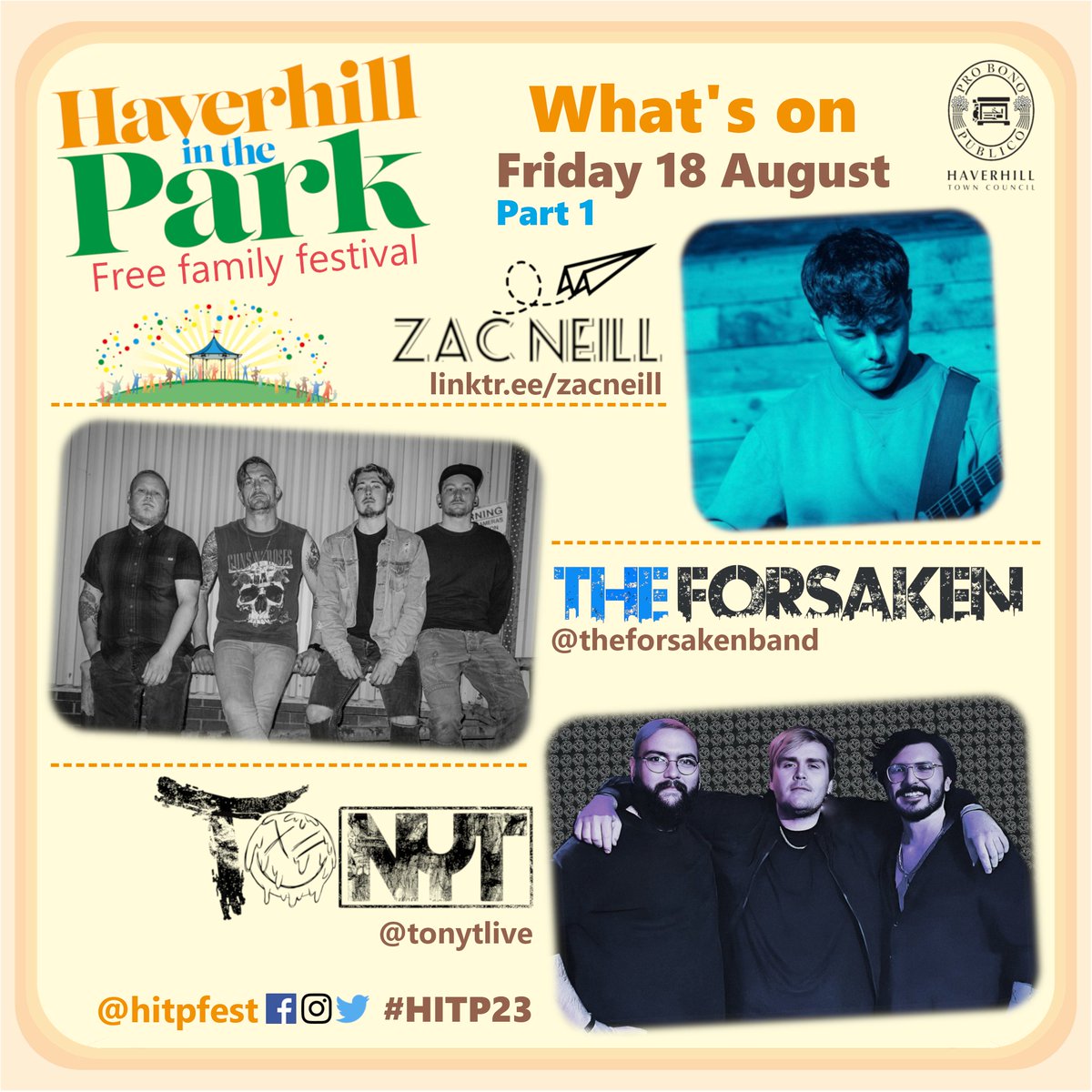 hitpfest's tweet photo. 4 Days to go! Look at that line-up... Friday.
#HITP23 #HaverhillInThePark #FamilyFestival #SuffolkFestival #CommunityArts #LiveMusic #LocalMusic https://t.co/WthGrHGhc9