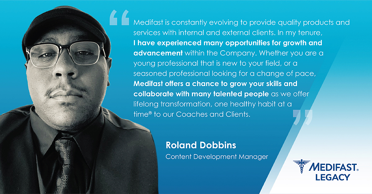 MedifastCareers's tweet image. In over a decade at Medifast, Roland Dobbins, Content Development Manager, has experienced and seen all the opportunities for growth within the Company. #legacy #MyLifeAtMedifast