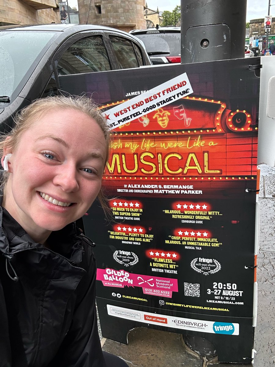 Have you seen our posters across Edinburgh? If you’re lucky, you might even spot one of the cast too! Here’s our Jen Caldwell with a poster updated with one of our latest ⭐️⭐️⭐️⭐️⭐️ reviews

At <a href="/GildedBalloon/">Gilded Balloon</a> at the Museum to 27 Aug. Book now: likeamusical.com #EdFringe