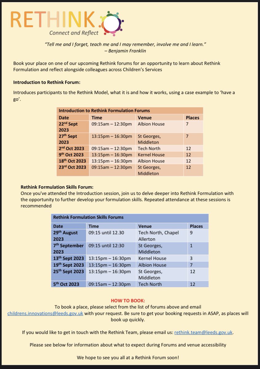 Do you work with families in Leeds? Why not book on to a Rethink forum and find out how formulation can support your relationship based practice. #RestorativePractice #RelationshipBasedPractice #TraumaInformedPractice