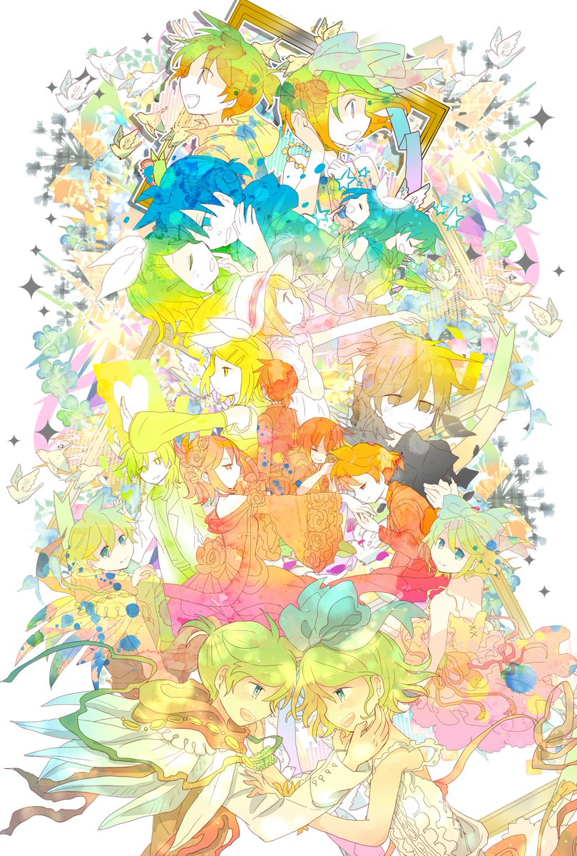 鏡音レン ,鏡音リン ,カイト(ボーカロイド) ,メイコ(VOCALOID) 「【お盆なので過去動画再掲】 10周年の時の手描きPV。歌詞の「天使みたいに」のと」|犬飼＠4/1ありがとうございました！🌟NEOKET4【B50】のイラスト