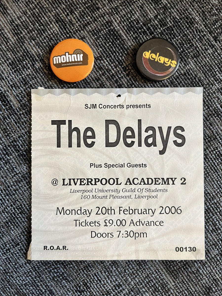 Roobee86's tweet photo. @Delays_ In the spirit of this… my first Delays gig… you were supported by Mohair and I love you both to this day. 
Ps I don’t think I’ve ever bought any other band badges! 
#wearedelays https://t.co/WnVUO6TyYr