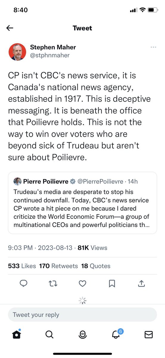 joe_warmington's tweet photo. Turns out ⁦@PierrePoilievre⁩ was accurate. It was a CP story presented by CBC. https://t.co/CbbTore9qM