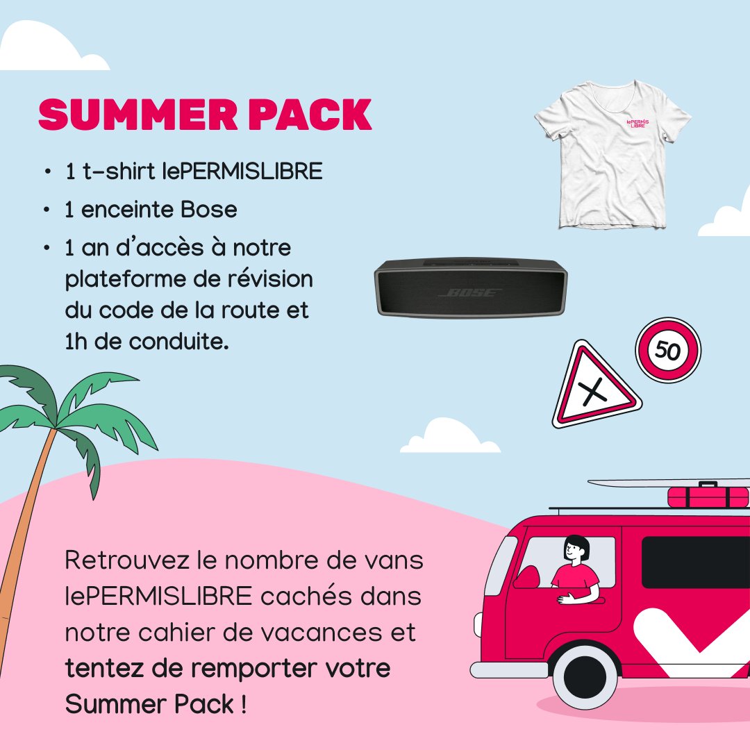 #CONCOURS 🎁
Envie de remporter votre Summer Pack #lePERMISLIBRE ? 🤩 N'attendez plus pour télécharger votre cahier de vacances et participer à notre concours ➡️ bit.ly/44UiKG8