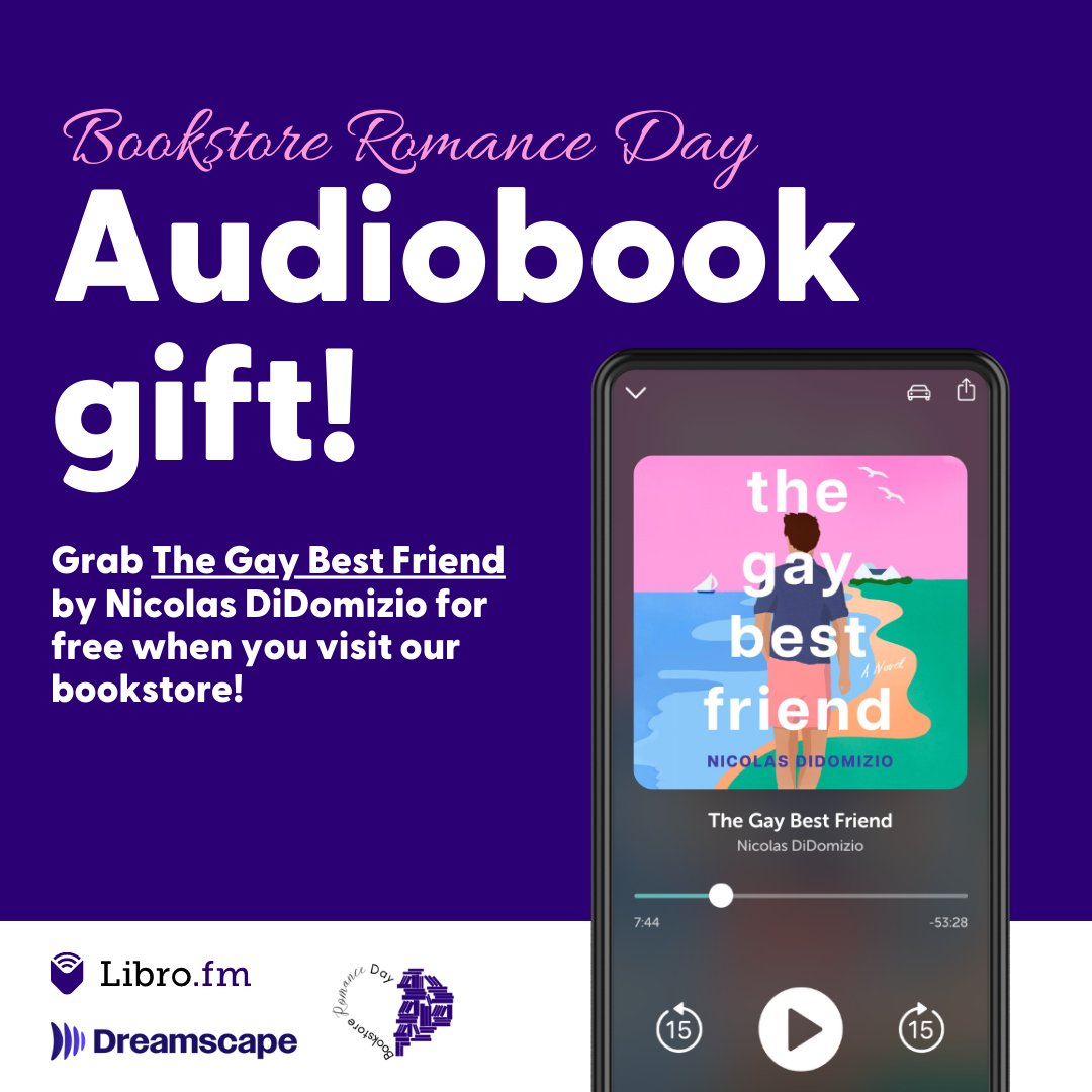 Happy Bookstore Romance Day! Stop by our stores to get a FREE audiobook of THE GAY BEST FRIEND by Nicolas DiDomizio to our in-store customers, provided by @librofm! We can't wait to see you!