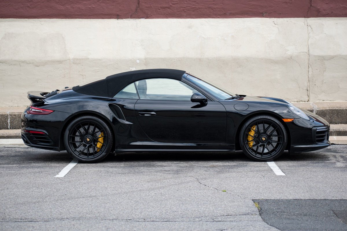 RevolutionRides's tweet photo. Vehicle: 2018 #PORSCHE 911 TURBO S
Miles: 22,330
Transmission: Automatic
Price: DM or email at hello@revolutionsrides.com
Location: Connecticut
Seller: Dealer
0-60: 3.5 seconds

Background: This motorcar is featured in a stunning color combination of black with black leather interior and black convertible top. It was very well optioned with over $13,450 in additional extras including the most desirable feature of the front axle lift system and high-end surround sound. The 911 Turbo S has a 3.8L 6-cylinder engine displacing 580 hp and 553 ft-lbs of torque. The car is all-wheel drive and has variable driving modes to fit any road conditions or driving mood. This car is the pinnacle of Porsche's ability to balance casual driving and track racing.
