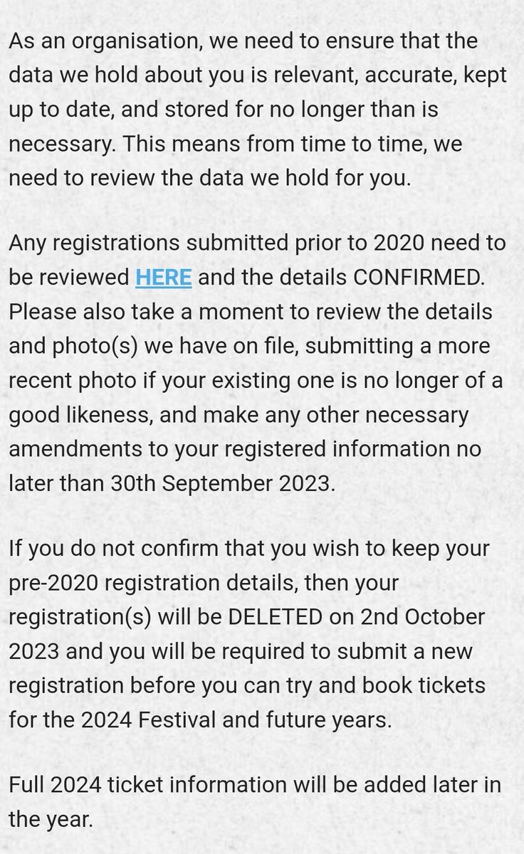 TheGlastoThingy's tweet photo. 🚨 IMPORTANT 🚨 

If you completed your Glastonbury registration before 2020, you need to confirm your details before 30th September or it will be deleted!

https://t.co/DiqIs3vaPv https://t.co/6K3hxeiw7V
