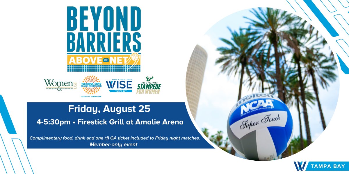 Next up ⏭️ Beyond Barriers 🏐 Above the Net 

📍 <a href="/AmalieArena/">Amalie Arena</a> 
🗓️ August 25th 4pm - 5:30pm
📲 tampabay.wiseworks.org/events/event-d…