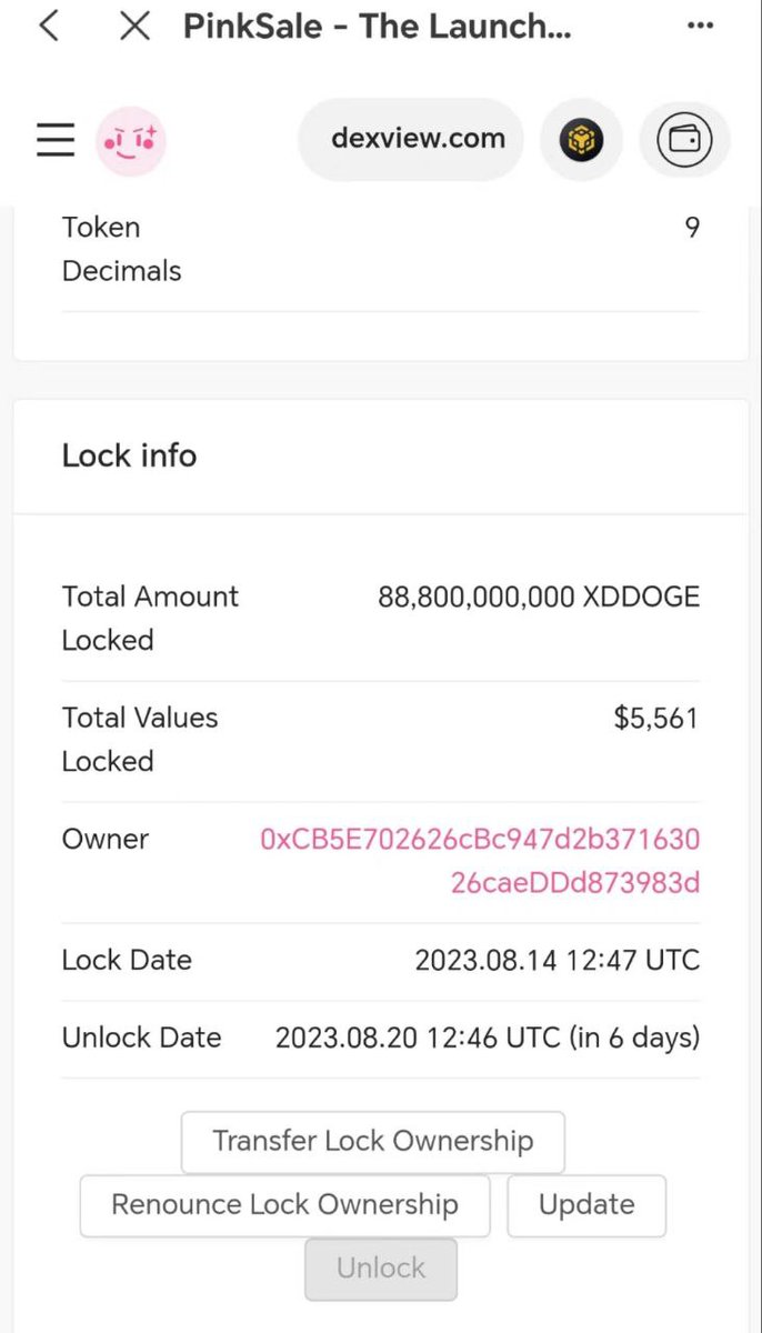 xddogemoonbsc's tweet photo. We locked 88800000000 tokens to Pinksale.

#XDDOGE #BNB #BSC https://t.co/kBnkQ2z4jz
