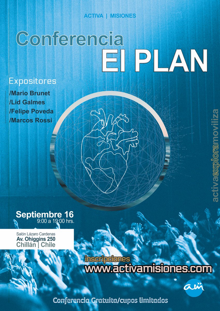 activamisiones's tweet photo. Ya te puedes inscribir en la Conferencia El Plan 2023 Link en la BIO. Cupos limitados!!! #MisiondeDios #activaexploramoviliza #Dios #Jesus #EspirituSanto #Mision #Cristianos #Evangelio #Iglesia #Chillan #hastaloúltimodelatierra #martir #Chile #ñuble #biobio https://t.co/n1XcwUbY3n