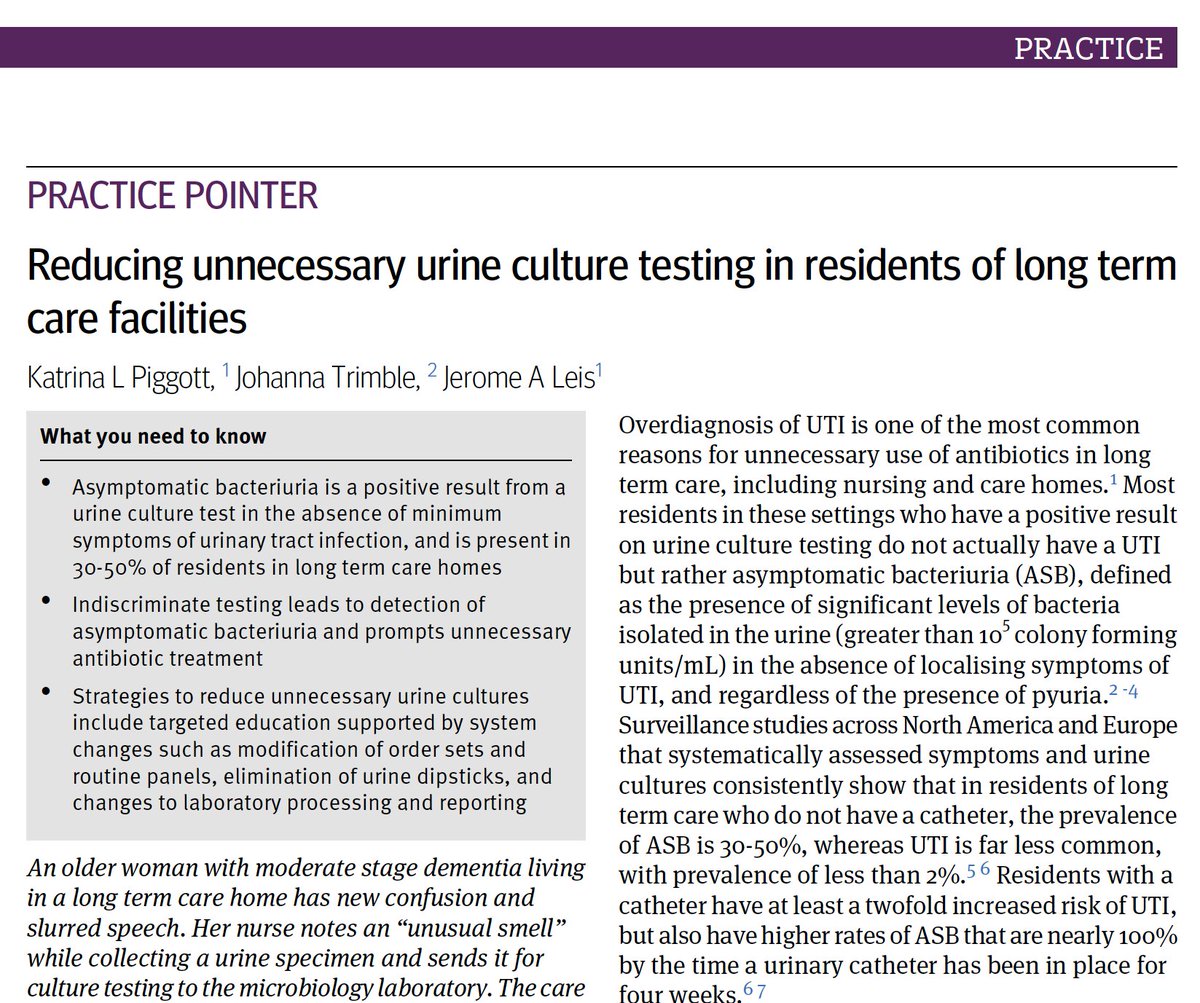 ChooseWiselyCA's tweet photo. New practice pointer in @bmj_latest - Reducing unnecessary urine culture testing in residents of LTC facilities by recent #ChoosingWisely/@CQuIPS fellow @katpigs &amp; Johanna Trimble, Dr. Leis: 

https://t.co/hSHZhbFCAf https://t.co/6Ya7zUWxzm