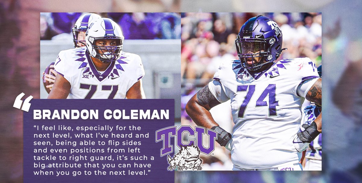 .@TCUFootball OL @b_coleman77 and @ACoker74's basketball rivalry has actually aided the two shifting roles on this year's team. From @Carter_Yates16. STORY: texasfootball.com/article/2023/0…
