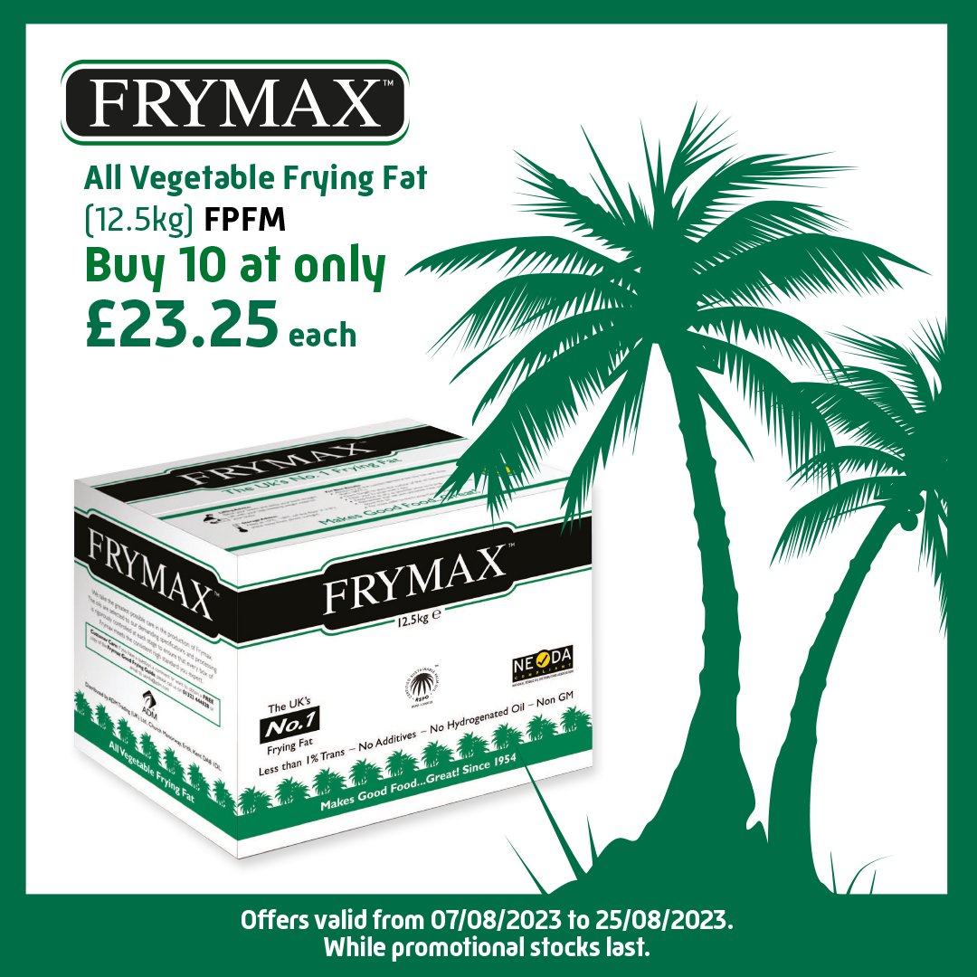 FriarsPride's tweet image. There's still time to take advantage of our incredible #Frymax all vegetable #frying fat offer! Buy 10 boxes for only £23.25 - contact your Telesales Agent or call 01733 316400 to order yours now. bit.ly/3wnM9s6