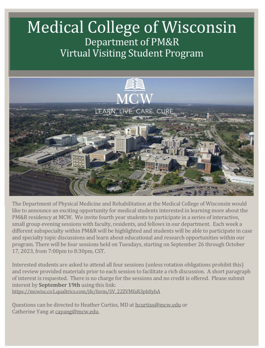 MCW_PMR's tweet photo. 🚨Students interested in PM&amp;R and @MCW_PMR - Join us!! 🚨 #physiatry @AAPhysiatry_MSC @AAPhysiatrists @AAPMR 

https://t.co/T4N842BkXq https://t.co/CB8Jl78vdM