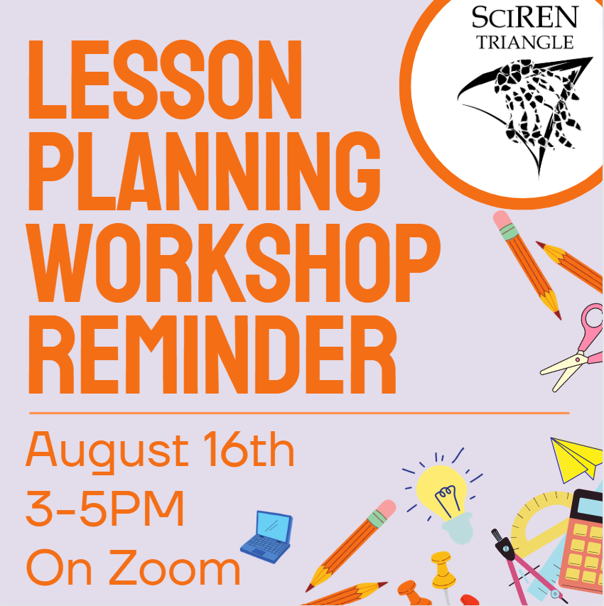 Hey SciREN Researchers! Make sure you're registered and join our Lesson Planning Workshop for THIS WEDNESDAY 8/16 at 3-5PM crafted to help YOU make the perfect lesson plan👩‍🔬👩‍🔬 We cannot wait to see everyone on Zoom! docs.google.com/forms/d/e/1FAI…