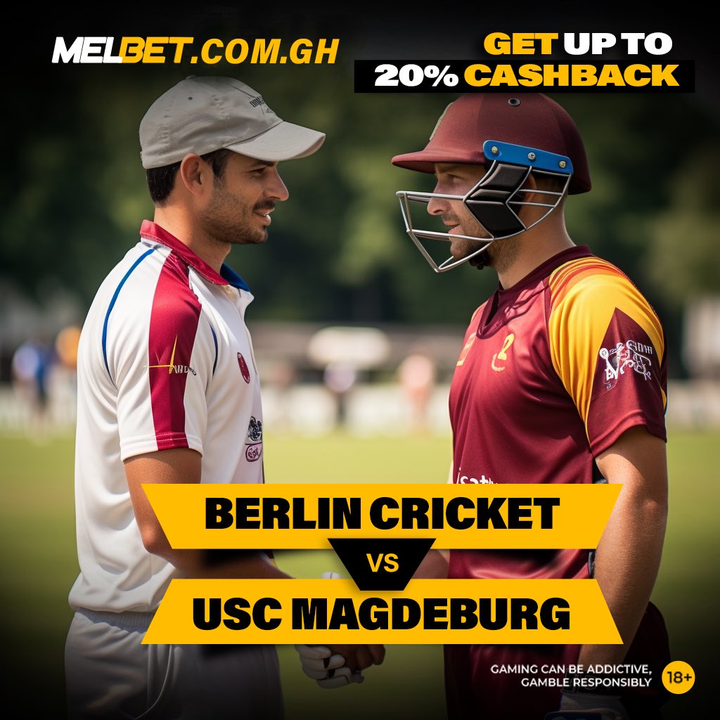 🏏 Exciting Clash Alert! 🏏
Get ready for a thrilling showdown on the cricket pitch as Berlin Cricket takes on USC Magdeburg! 🥳🏆 

#BerlinVsMagdeburg #CricketArena 

Pick your📲 and bet here👉🏾 melafry.xyz/ghtwitter