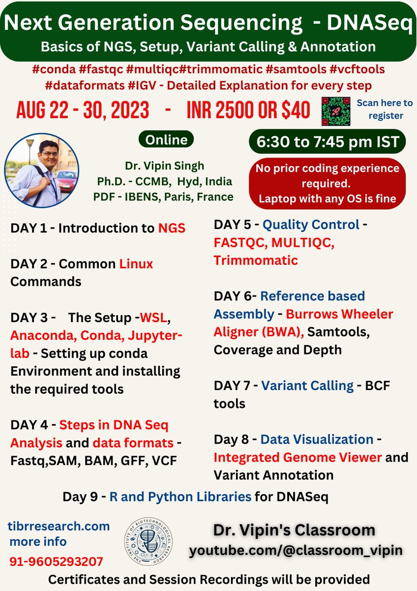 DrNobleKKurian's tweet photo. If you are confused about how to start / where to start NGS Data analysis. This course is for you, start from scratch. No special system requirements needed. No coding experience needed. Why waiting.. Register.
https://t.co/EXgt0qPQE0
#ngs #ngsdata #nextgenerationsequencing #dna https://t.co/SD2jL4QAUF