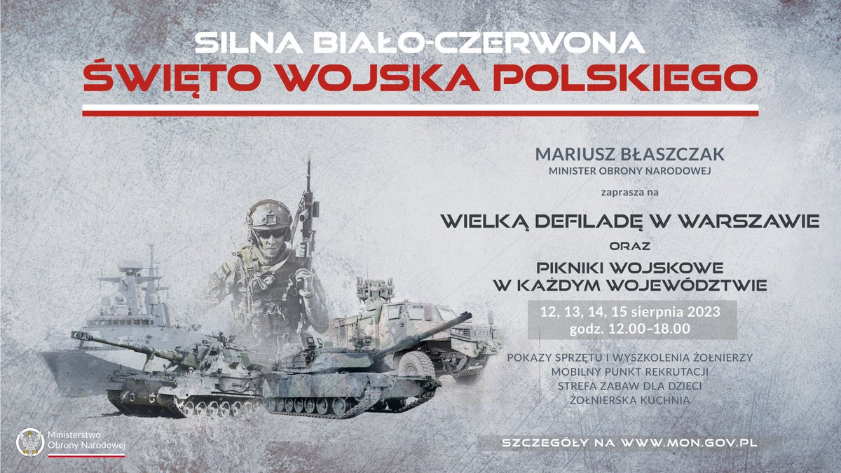 WCRWwaOchota's tweet photo. Już jutro WIELKI POWRÓT 🎉
Po 3 latach wraca #WIELKADEFILADA 🇵🇱

Już od 14:00 będzie na warszawskiej #Wisłostrada będzie można zobaczyć 200 jednostek polskiego i zagranicznego sprzętu wojskowego oraz 92 statki powietrzne w asyście 2000 żołnierzy.
#DołączDoNas na defiladzie 🇵🇱 https://t.co/kseUQpskrH