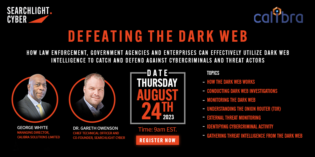 CalibraSL's tweet image. Can #darkwebintelligence defend Caribbean organisations from cyber threats? Join us on Thursday 24th August for exclusive insight on the #darkweb threats facing critical sectors across the region. Register now: bit.ly/448IBt0
